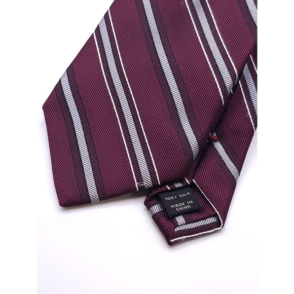 Jos. A. Bank Signature Collection Burgundy & Silver Striped 100% Silk Men's Tie - Picture 11 of 14